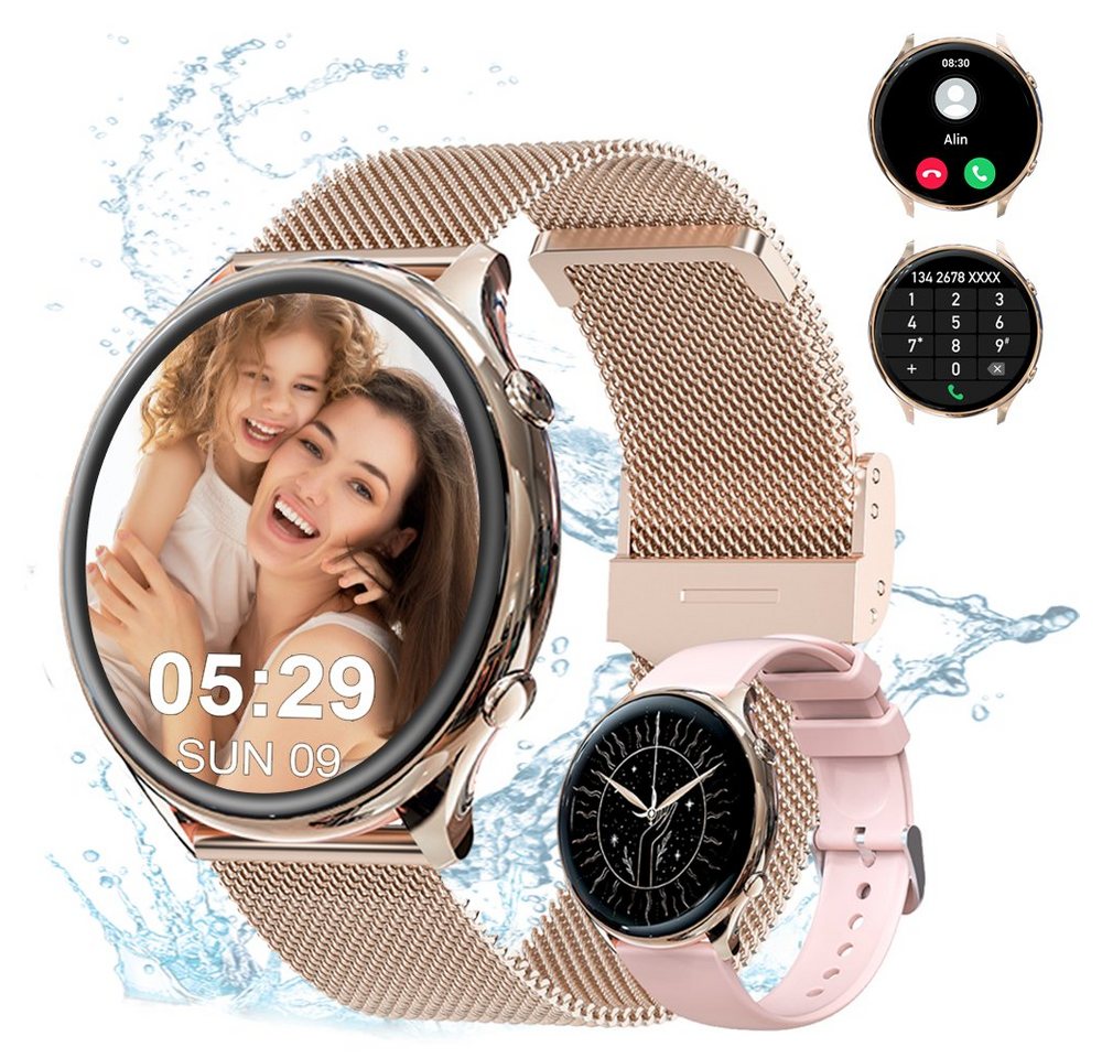 Powerwill Smartwatch Damen mit Telefonfunktion, HD Voll Touchscreen Smartwatch (1,39 Zoll), Fitness Tracker mit 120 Sport SpO2 Pulsuhr, Schlafmonitor Menstruationszyklus, Armbanduhr für iOS Android von Powerwill
