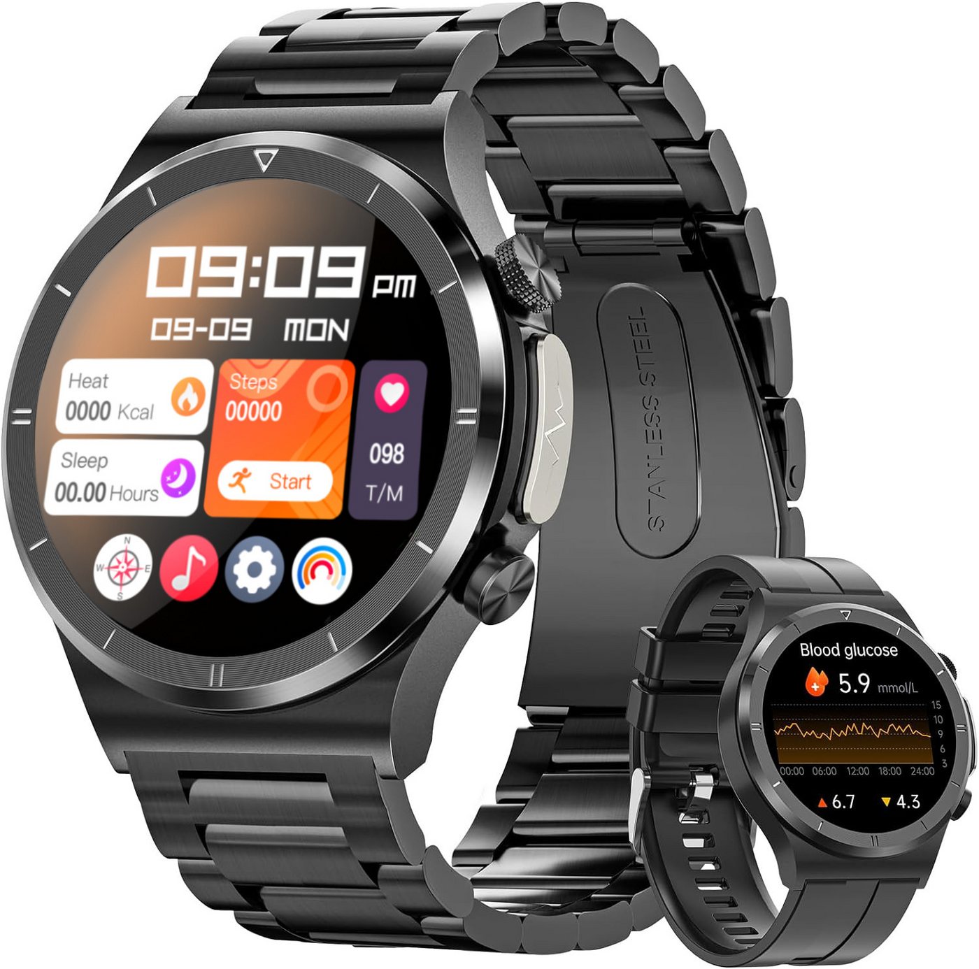 Powerwill Smartwatch Herren mit Telefonfunktion, 120 Sportmodi Outdoor Sportuhr Smartwatch, 1.39 Zoll 300mAh Touchscreen IP68 Wasserdicht fur Android ios, mit Herzfrequenzmonitor SpO2 Schlafmonitor Schwarz von Powerwill