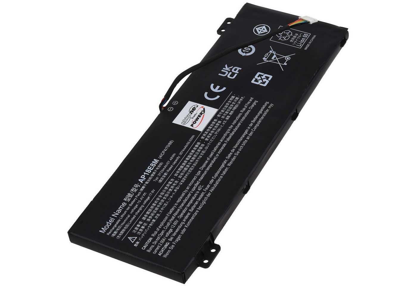 Powery Akku für Acer ConceptD 3 CN315-71-72J3 Laptop-Akku 3700 mAh (15.4 V) von Powery