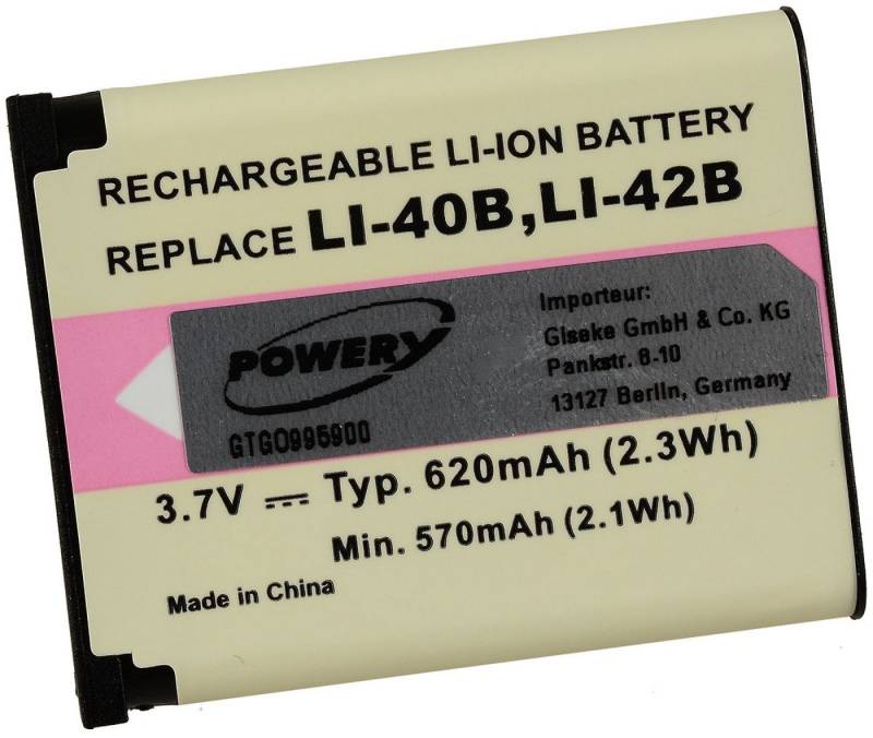 Powery Akku für Kodak Typ KLIC-7006 Kamera-Akku 620 mAh (3.7 V) von Powery