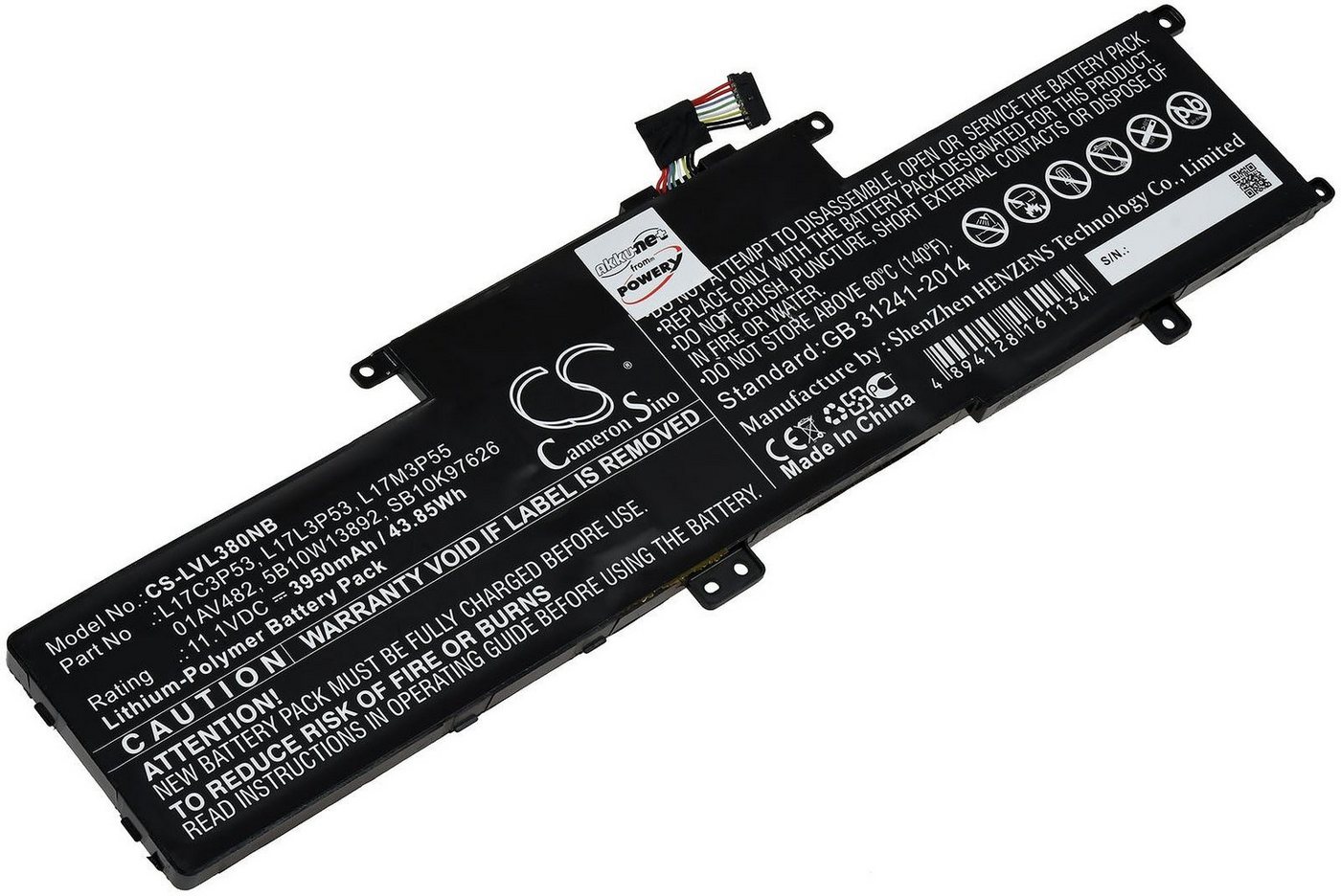 Powery Akku für Lenovo TP L380-20M6S1B300 Laptop-Akku 3950 mAh (11.1 V) von Powery