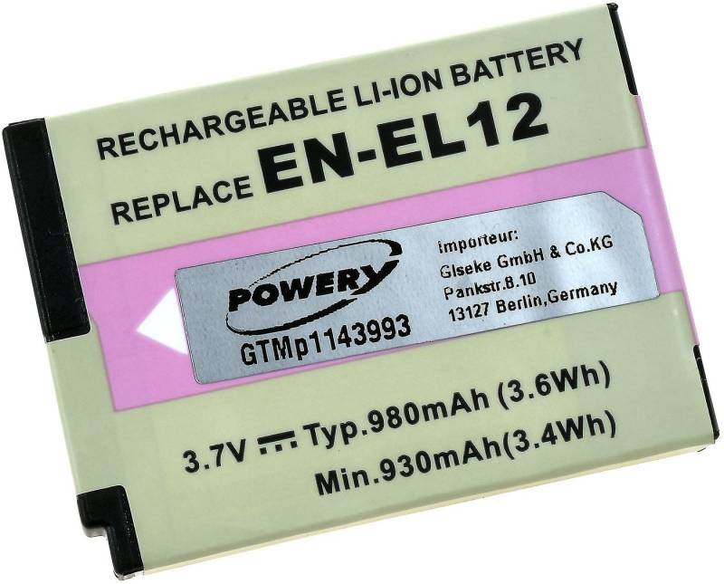 Powery Akku für Nikon Coolpix S9300 Kamera-Akku 980 mAh (3.7 V) von Powery