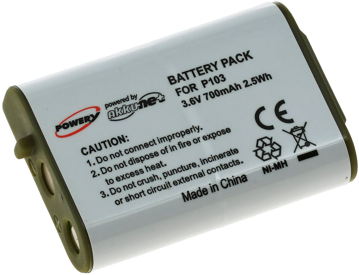 Powery Akku für Panasonic Typ HHR-P103 Akku 700 mAh (3.6 V) von Powery