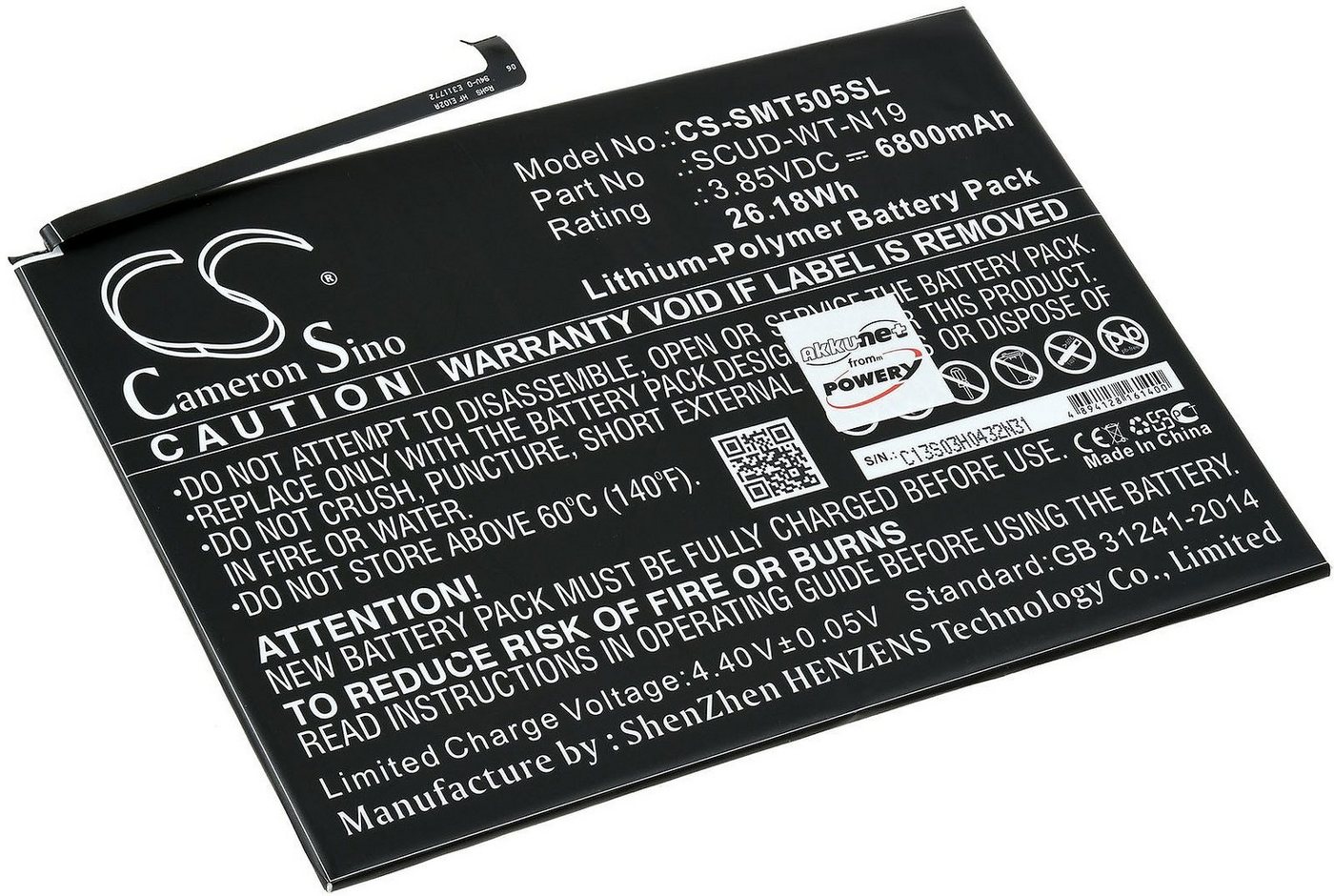 Powery Akku für Tablet Samsung SM-T500, SM-T505 Laptop-Akku 6800 mAh (3.85 V) von Powery