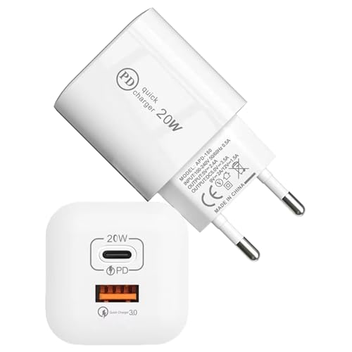Powice 2X 20W USB C Ladegerät Block,PD+QC 3.0 2Port USB Mini Eiswürfel Ladegerät,Ladegerät USB C Mit einem USB und einem USBC Anschluss,Netzteil für iPhone 16/15/14/13 12 11 SE XS XR 8 7, Weiß Powice 2X 20W USB C Ladegerät Block,PD+QC 3.0 2Port USB Mini Eiswürfel Ladegerät,Ladegerät USB C Mit einem USB und einem USBC Anschluss,Netzteil für iPhone 16/15/14/13 12 11 SE XS XR 8 7, Weiß von Powice