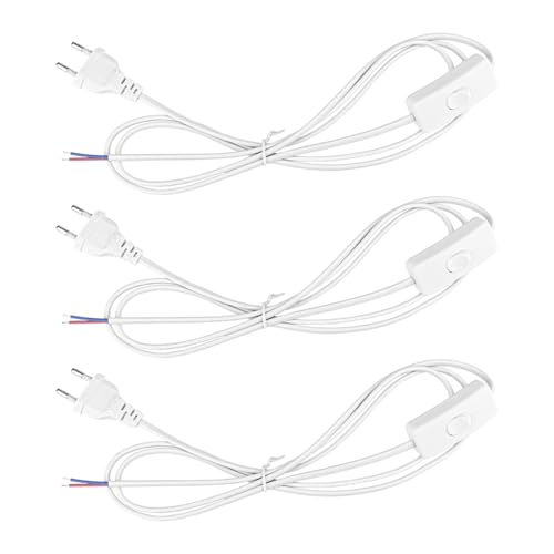 Powice 3 Stück Kabel mit Stecker,Anschlusskabel mit Stecker,1,8m Kabel mit Schalter und Stecker,Kabel mit Schalter,Stecker mit Schalter,Geeignet für Lampen, Tischlampen, Stehlampen(Weiß) von Powice