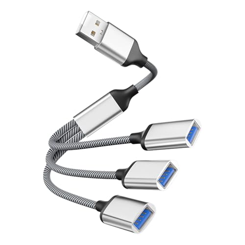 Powice US B Splitter, US B Splitter 1 zu 3 US B2.0 Kabel, US B Verteiler, US B Adapter, USB Doppelstecker Geeignet für die Datenübertragung über die USB-Schnittstellenerweiterung,Silber von Powice