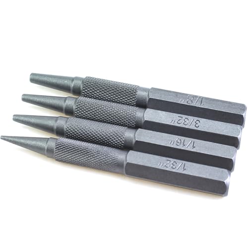 Powlankou 4-teiliges Nagelstanzer- und Körner-Set (1/32 Zoll, 1/16 Zoll, 3/32 Zoll, 1/8 Zoll) von Powlankou