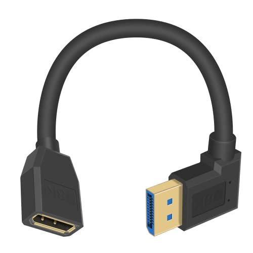 Poyiccot Rechtwinkliger Displayport 1.4 Kabel, 90 Grad Displayport Verlängerungskabel (8K/60Hz, 4K/144Hz), kurzer DisplayPort Stecker auf Buchse, DP 1.4 Kabelkabel, Laptop, 15 cm von Poyiccot