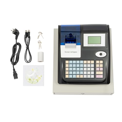 Registrierkasse Kleinunternehmer Kassensystem LED Zwei-Wege-Anzeige Papiergeldzähler Elektronische Pos-Registrierkasse 48 Tasten Kassenschublade Mit CD, 6 Programmierungstasten, Druckpapier von Poyujkyhr