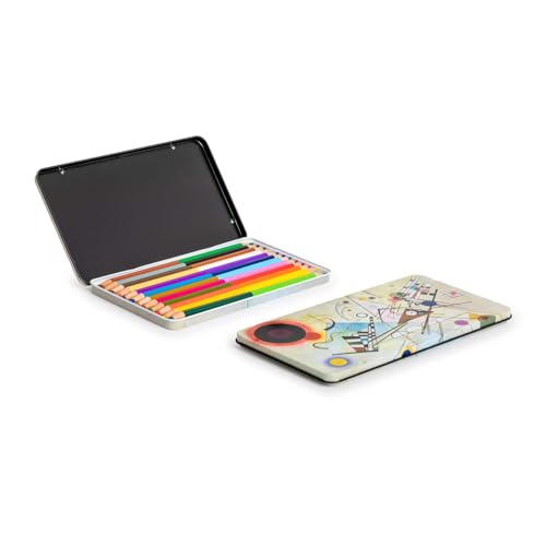 PracticOffice Satz von 12 Buntstiften mit Zwei Enden in einer Verzierten Metallbox (Kandinski) von PracticOffice