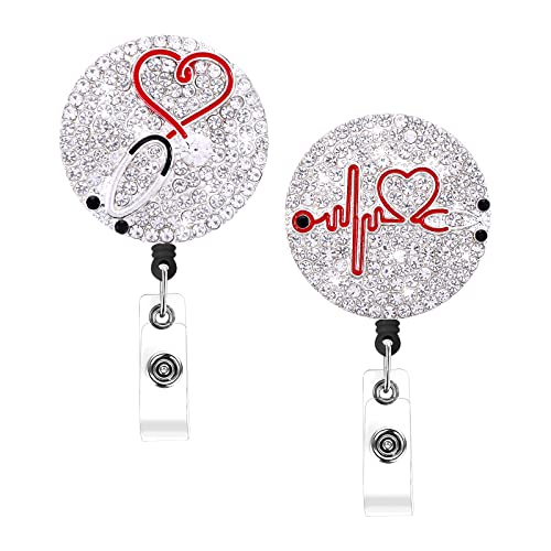 Prasacco 2 Stück Strass-Krankenschwester-Abzeichen-Spule, einziehbar, glitzernder Ausweishalter mit Clip, Diamant-Herz, Namenskartenrolle für Krankenschwestern, Arzt-Geschenk Prasacco 2 Stück Strass-Krankenschwester-Abzeichen-Spule, einziehbar, glitzernder Ausweishalter mit Clip, Diamant-Herz, Namenskartenrolle für Krankenschwestern, Arzt-Geschenk von Prasacco