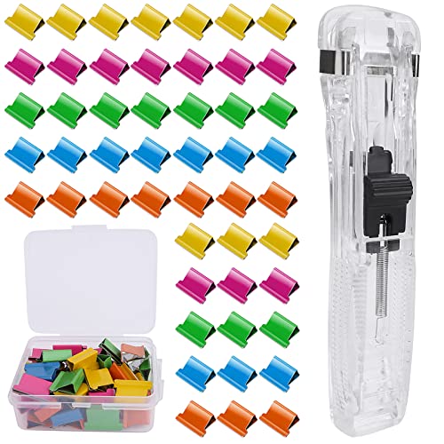 Prasacco 50 Stück Verschluss Clips und 1 Clam Clip Dispenser Set, Transparent Klammernspender 5 Farben Binder Clips, Geeignet zum Sichern von Papieren, Binden von Büchern, Organisieren von Berichten von Prasacco