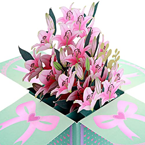 Prasacco Pop Up Karten, 3D Blumenkarte Stereoskopisch Lilien Grußkarte mit Notizkarte für Geburtstage, Muttertag, Valentinstag, Lehrertag, Geschenke zum Schulabschluss, Glückwünsche, Danksagungen von Prasacco