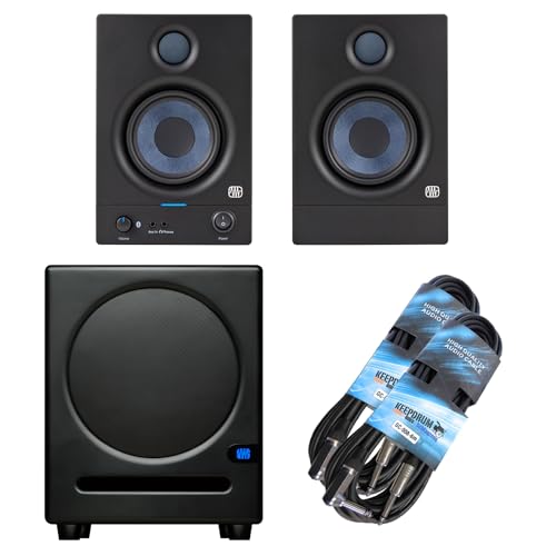 PreSonus Eris 4.5 BT Aktive Studio Monitor-Boxen Bluetooth 5.0 Lautsprecher 2nd Gen + Eris Sub 8 BT Subwoofer + 2X keepdrum Klinkenkabel von PreSonus