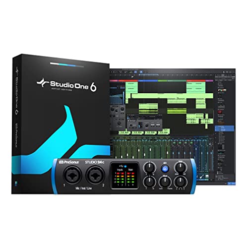 PreSonus Studio 24c, 2 Eingänge/2 Ausgänge, 192 kHz, USB-C Audio Interface mit software bundle inklusive One Artist DAW, Ableton Live Lite mehr für Aufnahme, Streaming und Podcasting von PreSonus
