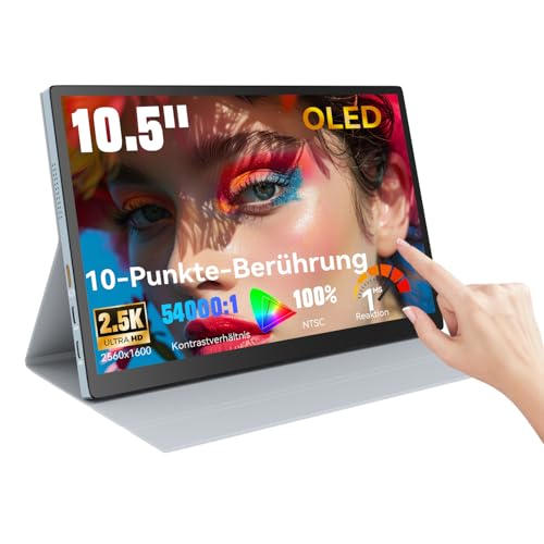 10,5" OLED Touchscreen Tragbarer Monitor, 2.5K 2560x1600, 100% NTSC, 54000:1 Kontrast, Mini Second Touch Display mit Schutzhülle & Lautsprecher, USBC, HDMI, kleiner Bildschirm für Laptop Mini PC phone 10,5" OLED Touchscreen Tragbarer Monitor, 2.5K 2560x1600, 100% NTSC, 54000:1 Kontrast, Mini Second Touch Display mit Schutzhülle & Lautsprecher, USBC, HDMI, kleiner Bildschirm für Laptop Mini PC phone von Prechen