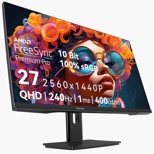 27 Zoll 2K 240Hz QHD 2560x1440P Gaming Monitor, 1ms, 400cd/m², 100% sRGB PC Bildschirm, AMD FreeSync Premium Pro Kompatibel, 2X DP1.4 & HDMI 2.0, Dual Integrierte Lautsprecher, VESA-Unterstützung von Prechen