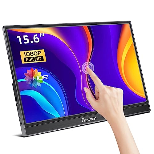 Tragbarer Monitor Touchscreen,15,6 Zoll 1080P USB-C HDMI Portable Monitor Touchscreen Kickstand & Duale Lautsprecher, Externer HDR Computer Bildschirm für PC MAC Phone Xbox PS4 Switch von Prechen