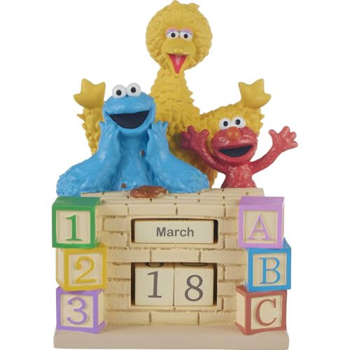 Precious Moments Sesamstraße Share A Smile Today Ewiger Kalender, 14 cm, mit Elmo, Krümelmonster und großem Vogel von Precious Moments