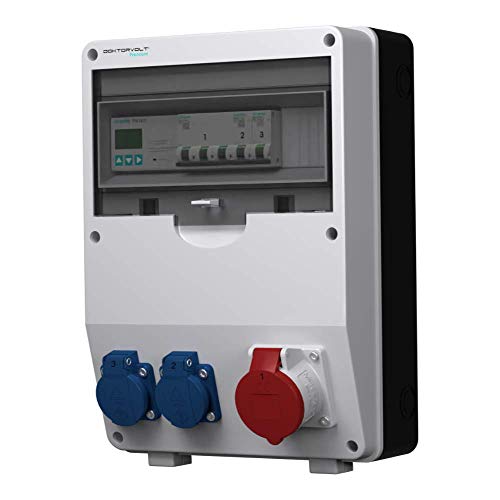 Doktorvolt Stromverteiler Baustromverteiler pTD-S/FI Mennekes Steckdosen Schuko 2x230V 32A 16A 3P Zähler Siemens Komplett Fi Schalter Außenbereich Mit CEE Steckdosen Kombination von Preis-Zone