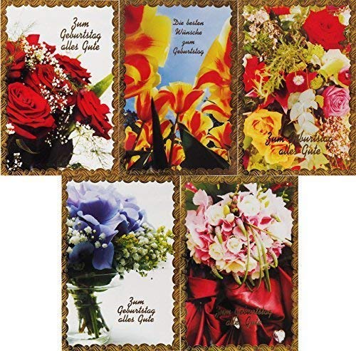 100 Glückwunschkarten zum Geburtstag mit Goldrand Blumenmotive 505401 Geburtstagskarte Grußkarte von Preisjubel