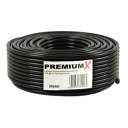 25m PremiumX Deluxe PRO Koaxial Kabel SCHWARZ 135dB 5-Fach geschirmt, reines Kupfer SAT Antennenkabel 135dB von Premium X