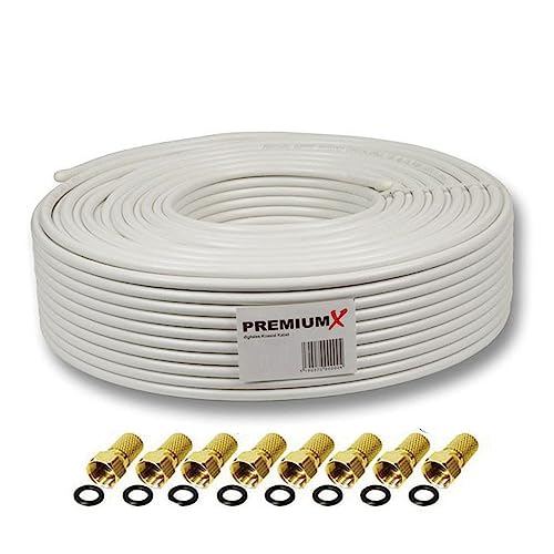 50 Meter Sat Koaxial Kabel 135 dB 5-Fach geschirmt Kupfer-Stahl Innenleiter HDTV FULLHD 3D 8X F-Stecker Gratis von Premium X