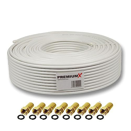 Premium X 50 Meter Sat Koaxial Kabel 135 dB 5-Fach geschirmt Kupfer-Stahl Innenleiter HDTV FULLHD 3D 8X F-Stecker von Premium X
