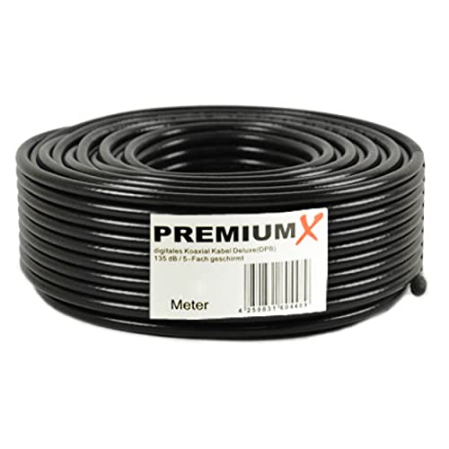 50m PremiumX Deluxe PRO Koaxial Kabel SCHWARZ 135dB 5-Fach geschirmt, reines Kupfer 50 Meter SAT Antennenkabel 135dB Neu von Premium X