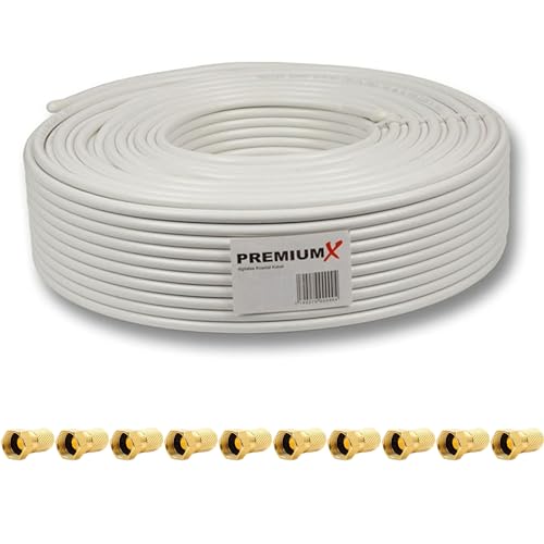 50m PremiumX Deluxe Pro Vollkupfer Koaxial Kabel + 10x PremiumX F-Stecker 8mm mit Dichtring 50m PremiumX Deluxe Pro Vollkupfer Koaxial Kabel + 10x PremiumX F-Stecker 8mm mit Dichtring von Premium X