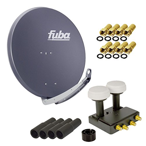 FUBA 4 Teilnehmer Astra Hotbird Digital SAT Anlage DAA 850 A ALU Anthrazit + PremiumX Quad Monoblock LNB + 8x F-Stecker 4x Wetterschutztülle GRATIS dazu von Premium X