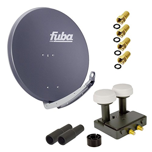 FUBA HD 2 Teilnehmer Astra 19,2° Hotbird 13° Digital SAT Anlage DAA 850 A ALU Anthrazit mit Twin Monoblock LNB + 4x F-Stecker mit 2x Wetterschutztülle GRATIS dazu von Premium X