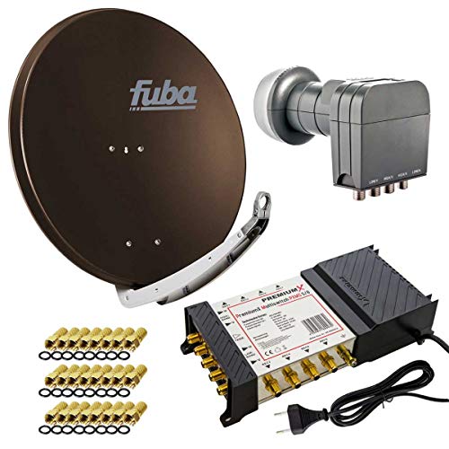 Fuba DAA 850 B Sat Anlage Aluminium Satellitenschüssel Braun mit PremiumX Multischalter 5/8 Switch und Quattro LNB für 8 Teilnehmer Fuba DAA 850 B Sat Anlage Aluminium Satellitenschüssel Braun mit PremiumX Multischalter 5/8 Switch und Quattro LNB für 8 Teilnehmer von Premium X
