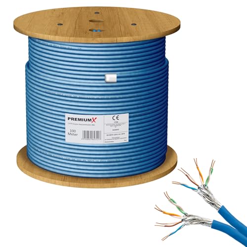 Premium X 100m CAT 8 Netzwerkkabel LAN Kabel Verlegekabel Ethernet Cat8 Installationskabel 40 Gbit/s AWG 23 reines Kupfer S/FTP PiMF PoE Eca Klasse Datenkabel Duplex - Blau von Premium X