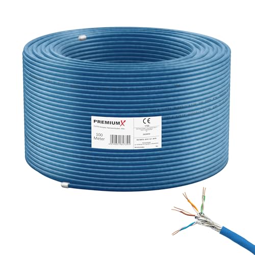 PremiumX 100m CAT 8 Netzwerkkabel LAN Kabel Verlegekabel Ethernet Cat8 Installationskabel 40 Gbit/s AWG 23 reines Kupfer S/FTP PiMF PoE Eca Klasse Datenkabel Simplex - Blau von Premium X