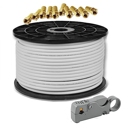 Premium X 100m Koaxial Kabel Satkabel 135dB 5-Fach Innenleiter REINES Kupfer Abisolierer 10x F-Stecker von Premium X