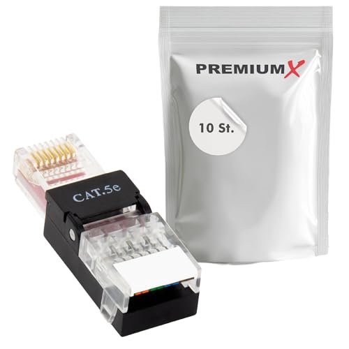 Premium X 10x Netzwerkstecker ungeschirmt RJ45 CAT5e Adapter Kupplung für Verlegekabel CAT5 und CAT6 AWG 24 bis 26 Innenleiter LAN Stecker werkzeuglos 1 Gbit/s vergoldete Kontakte von Premium X