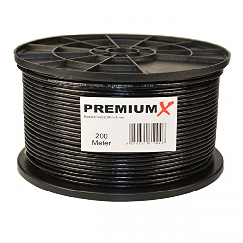 Premium X 200m Mini Koaxial Sat Kabel 4mm extra dünn Schwarz Koax Antennenkabel 2-fach geschirmt für Sat | Kabel | DVB-T - Ultra HD 4K 3D von Premium X