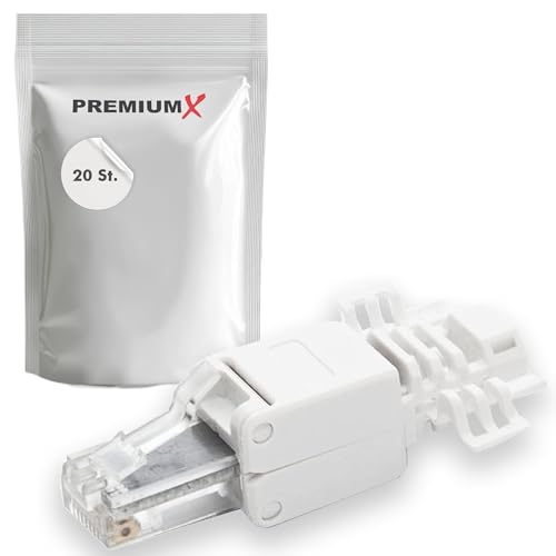 Premium X 20x Netzwerkstecker CAT6a RJ45 Adapter Kupplung für CAT6 und CAT7 Verlegekabel Patchkabel AWG 24, 25 und 26 Innenleiter LAN Stecker Werkzeugfrei Werkzeuglos Stecker von Premium X