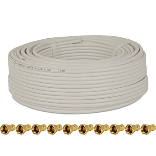 Premium X 25 Meter Sat Koaxial Kabel 90dB Twin Mini 2X 4 mm weiß FullHD und 10x PremiumX F-Stecker 4mm schraubbar von Premium X