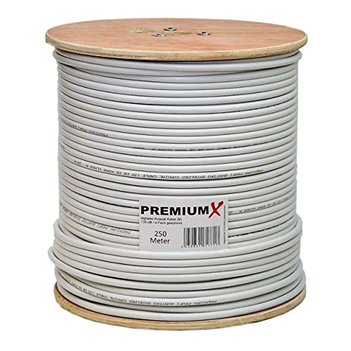 Premium X 250m BASIC Koaxialkabel 135dB 4-fach CCS Kupfer-Stahl Satelliten Koaxkabel Antennenkabel SAT TV Koax Kabel RG-6 Class A von Premium X