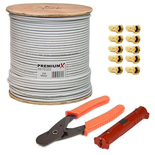 Premium X 250m Basic Koaxialkabel 135dB 4-Fach SAT Antennenkabel Koax-Kabel Satelliten Montage-Set 0,28 EUR/m von Premium X