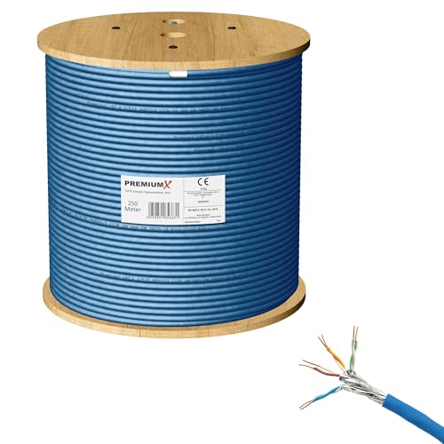 Premium X 250m CAT 8 Netzwerkkabel LAN Kabel Verlegekabel Ethernet Cat8 Installationskabel 40 Gbit/s 22AWG reines Kupfer S/FTP PiMF PoE Eca Klasse Datenkabel Simplex - Blau von Premium X