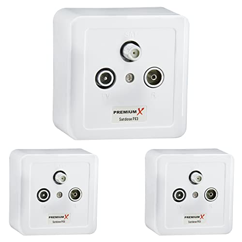 PremiumX 3X PX3 Antennendose 3-Fach Enddose Antennen-Dose Einzel und Stichleitungsdose Aufputz Unterputz SAT-TV-Radio HD Multimediadose von Premium X