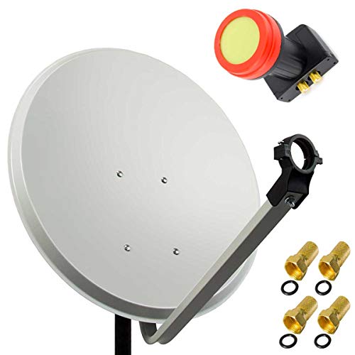 Premium X 45cm Satellitenschüssel Stahl Hellgrau Sat Antenne Sun Twin LNB Satellitenantenne SAT Anlage 4 F-Stecker 2 TN von Premium X