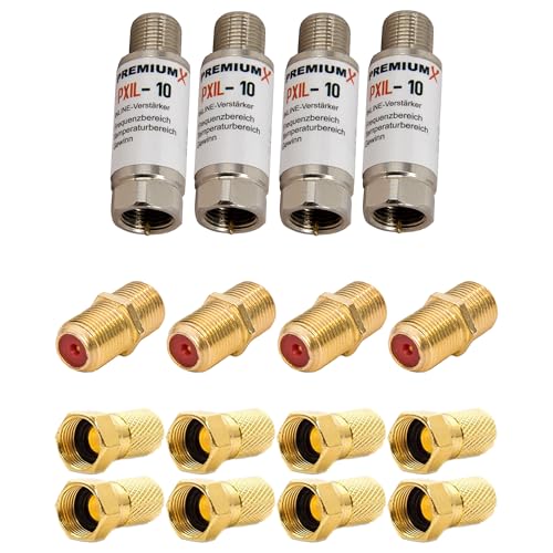 Premium X 4X PXIL-10 Mini Inline Verstärker 20dB für SAT und DVB-T Leistungsverstärker 5-2500 MHz 4X F-Verbinder 8X F-Stecker 7mm von Premium X