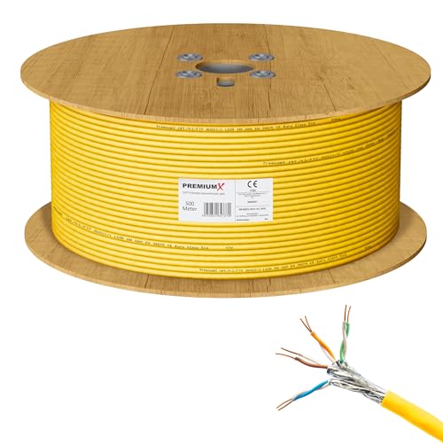 Premium X 500m CAT 7A Netzwerkkabel Simplex LAN-Kabel Verlegekabel Ethernet Kupfer Datenkabel AWG 23 S/FTP PiMF PoE Eca Cat7A 1200 MHz Installationskabel Halogenfrei von Premium X