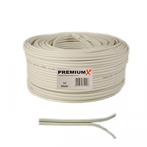 Premium X 50m Sat Koaxial Kabel 90dB Twin Mini 2 x 4mm extra dünn Weiß Antennenkabel 2-fach geschirmt für Sat | Kabel | DVB-T - Ultra HD 4K 3D Premium X 50m Sat Koaxial Kabel 90dB Twin Mini 2 x 4mm extra dünn Weiß Antennenkabel 2-fach geschirmt für Sat | Kabel | DVB-T - Ultra HD 4K 3D von Premium X