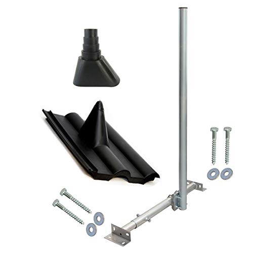 Premium X Basic X120-48 SAT TV Dachsparrenhalterung 120cm Kabeldurchführung Mast für Satellitenschüssel´Satelliten-Antenne | Frankfurter Pfanne Tülle schwarz inkl. Schrauben von Premium X